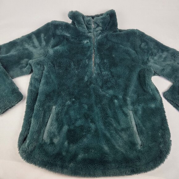 Abercrombie & Fitch Womens Faux Fur Jacket Fleece Pullover Quarter Zip XL - Picture 1 of 7